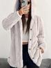 Cappotto di Peluche Morbido da Donna Autunno/Inverno 2025 Europa, Colore Unito, Manica Lunga, con Cappuccio, Vestibilità Larga