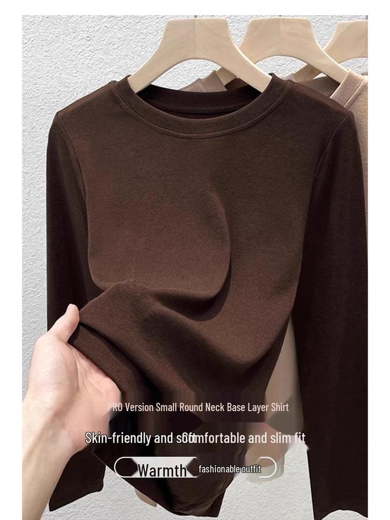 Women's Double-sided Plush Layer Top: Round Neck, Long Sleeve, Thick, Warm, Slim-fit, Brushed, Autumn/Winter Style 2025.