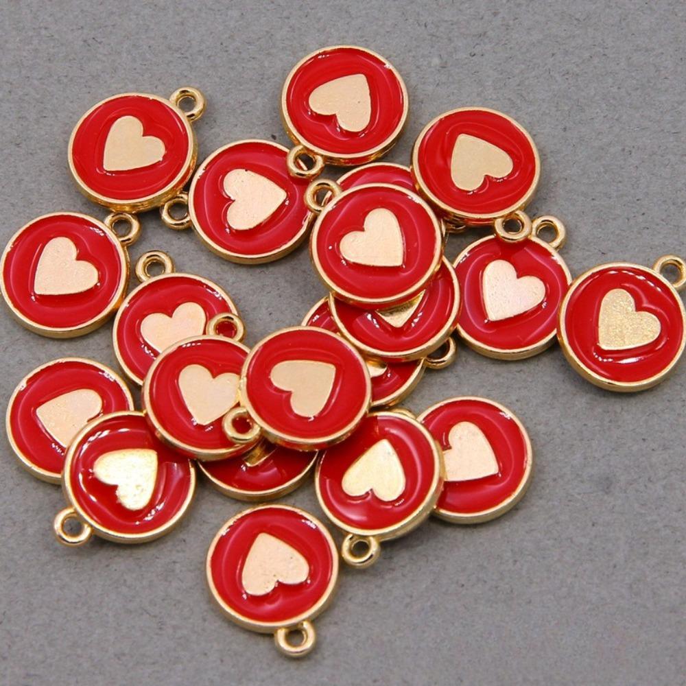 10pcs 12*15mm Zinc Alloy Round Enamel Charms Mini Sweet Heart Charms For DIY Necklaces Bracelets Jewelry Accessories