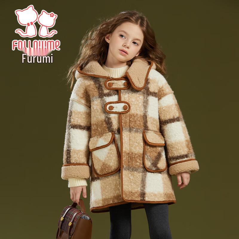 

FULUOMI Girls Hooded Retro Plaid Fuzzy Winter Coat 160