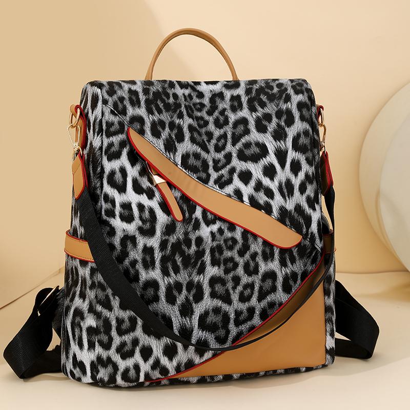 Damen Rucksack aus weichem Leder mit Diebstahlschutz, Mehrzweck-Schultertasche mit Leopardenmuster
