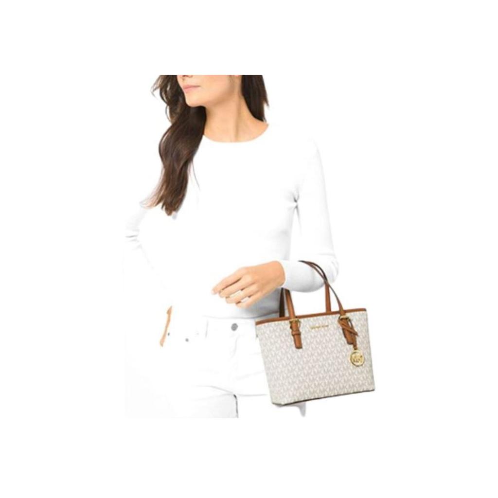 Michael Kors Mk Jet Set Monogram Color Block Tote Bag Women tote bags White Brown 35T9GTVT0B-150