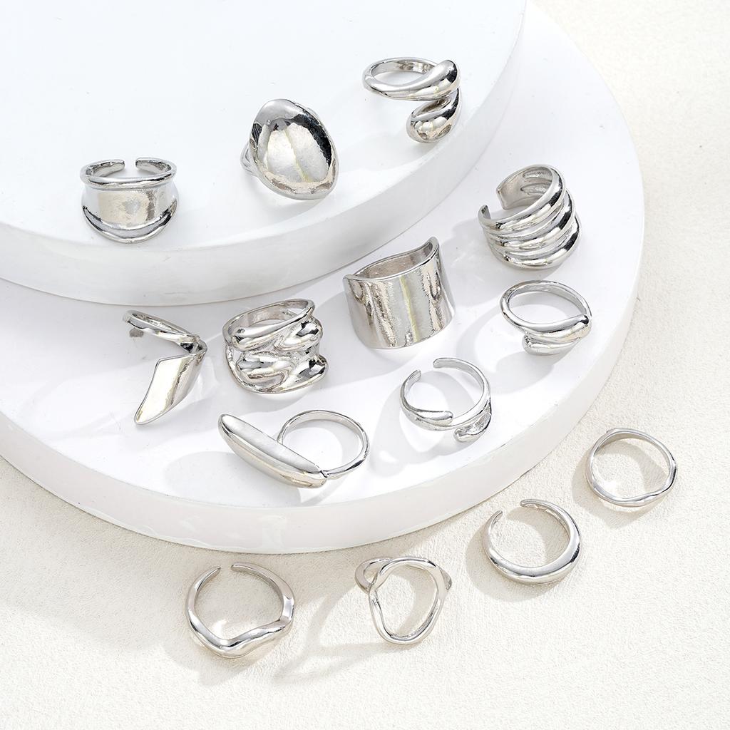 14 Piece Simple Luxury Ring Set for Women Fashion Smooth Wide Face Irregular Geometric Rings Daily Party Wear Jewelry Gifts New