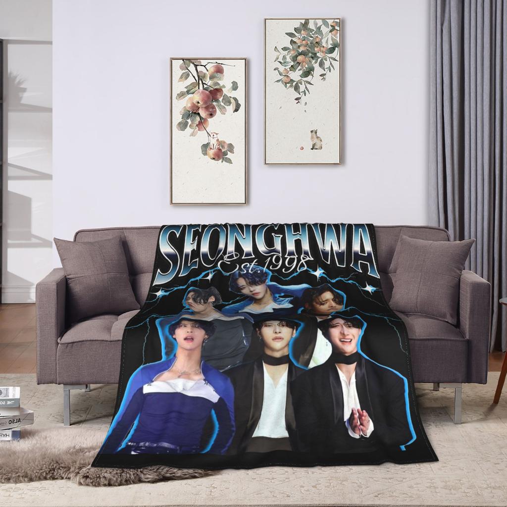Yunho 90s Ateez Kpop Band Blankets Flannel Spring/Autumn   Multifunction Lightweight Throw Blanket for Sofa Bedroom Rug Piece