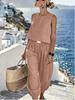 Women's Fashionable Casual Linen -Neck Top And Wide-Leg Pants Two-Piece Set