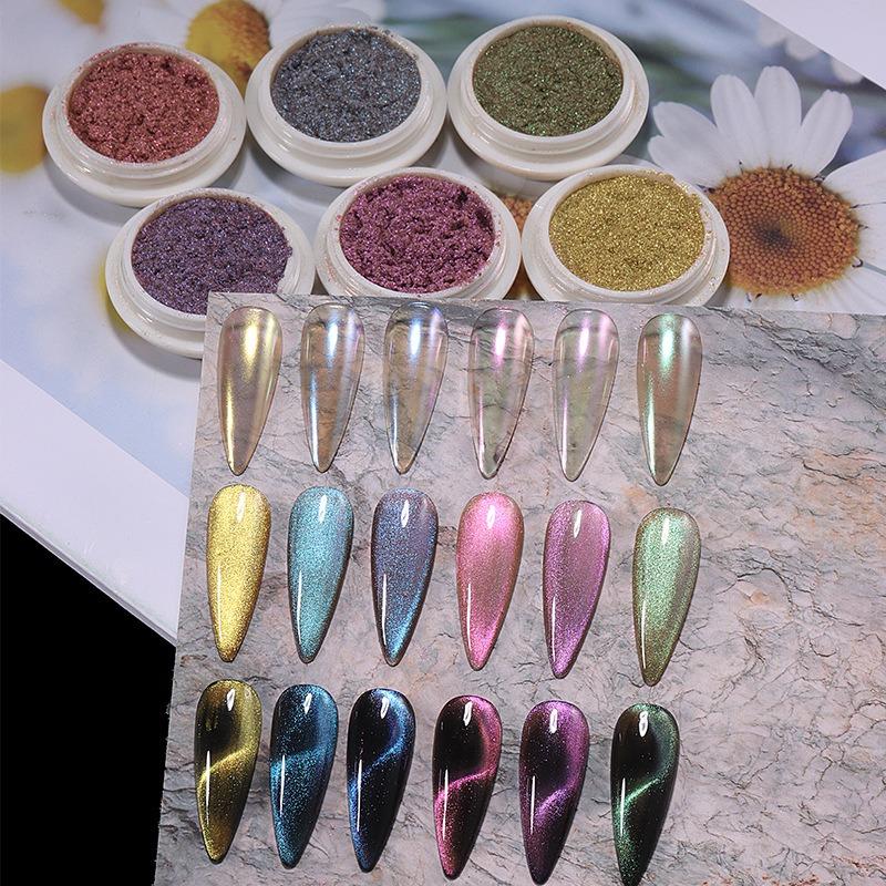 3D Katzenauge Magnetisches Pulver Chrom Glitzer Chameleon Glänzend Gel Nagellack Einreibbares Pigment Staub DIY Nageldekoration Glitzer