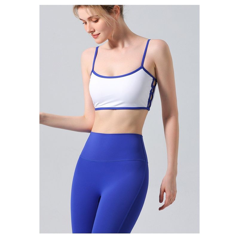 and America Cross Border Side Cut Out Color-Contrasting Stripe Nude Feel Intimates Sports Workout Bra Push up with Breast Pads Yoga Clothes Suit