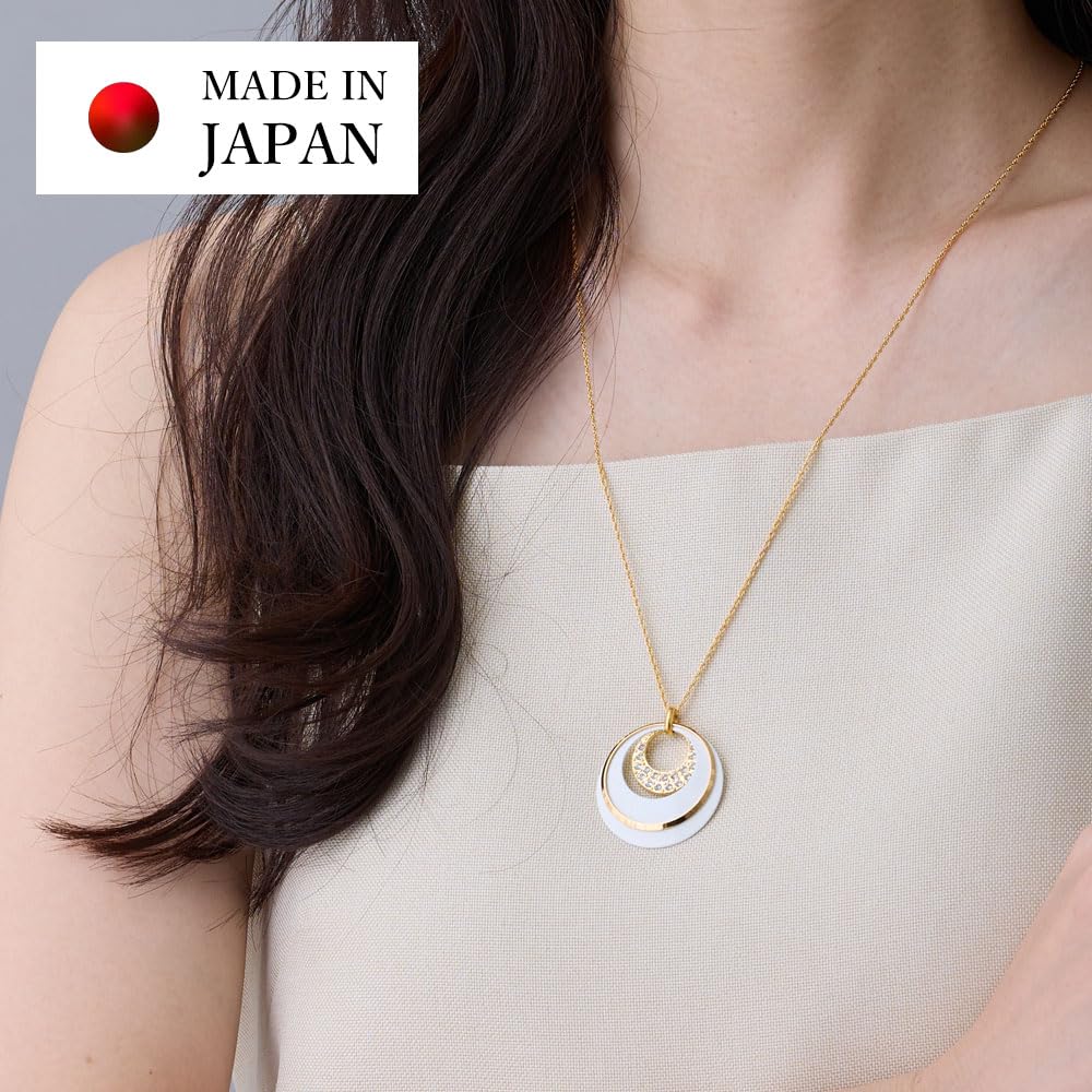 [MELODY] [Melody Accessories] Made in Japan Three Open Moon Long Pendant (OP-128) Long Necklace Type A Gold Color x Black