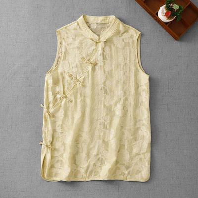 3706 New Chinese Style Sleeveless Cheongsam Top with Embroidery and Frog Buttons for Women's Summer 2025 Collection