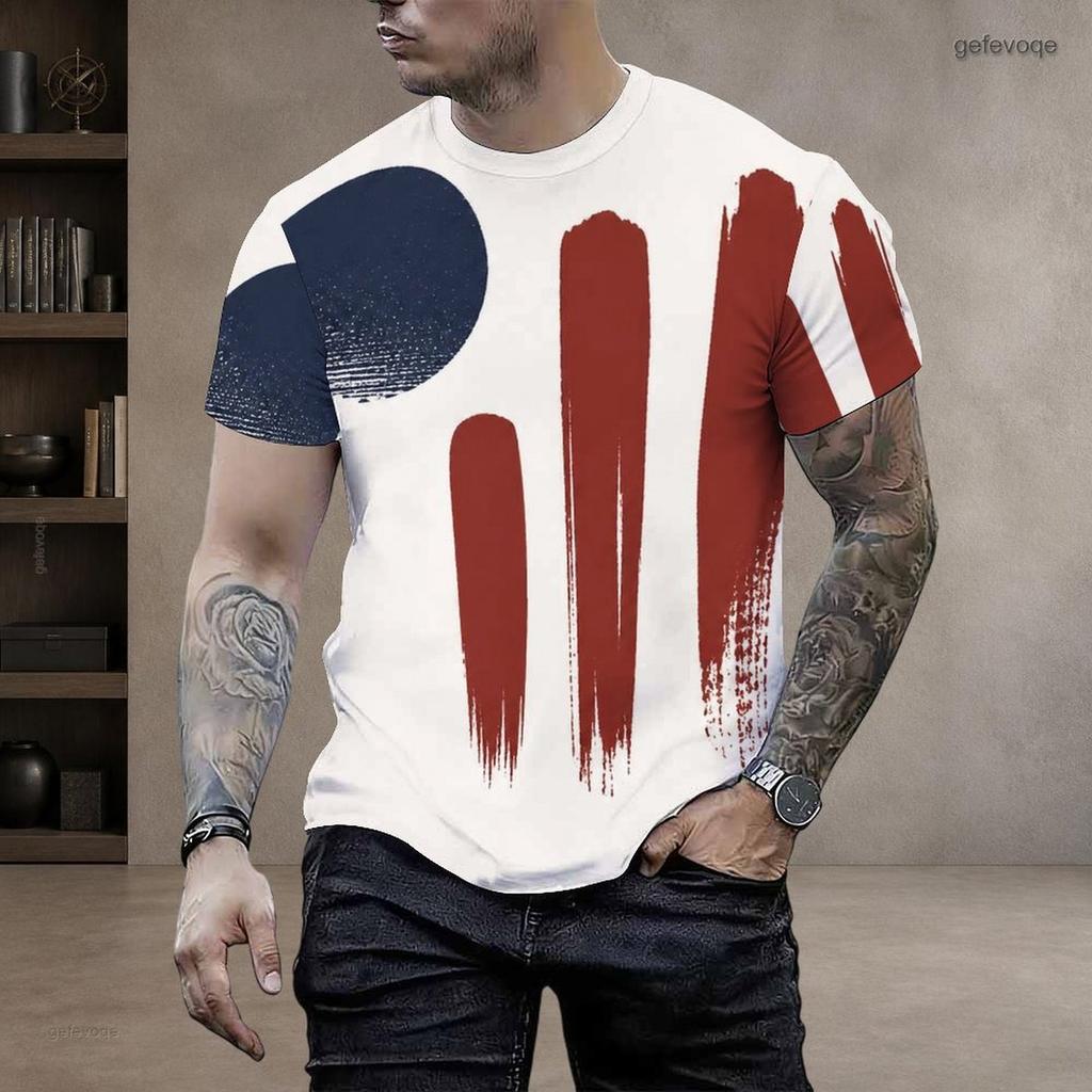 Men Plus Size Round Neck Short Sleeve American Flag Printed Casual T Shirt