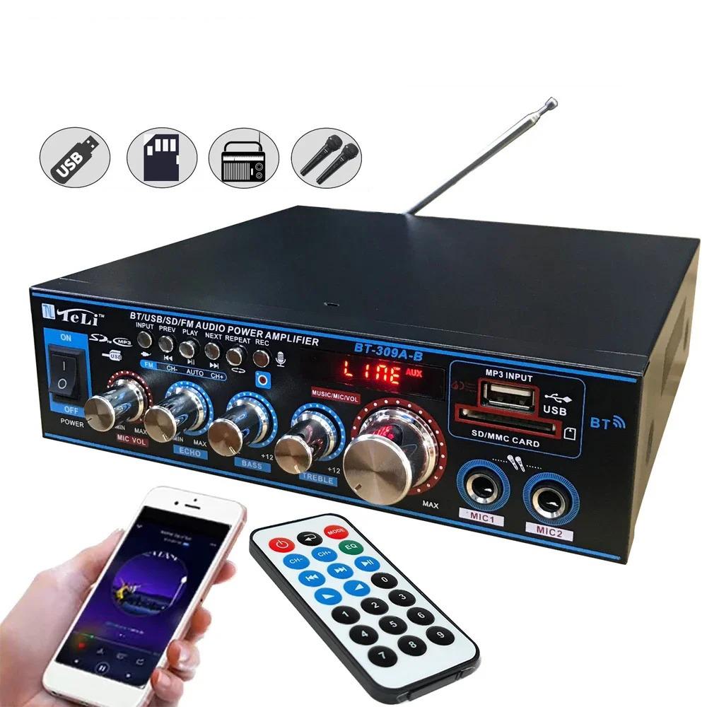 BT-309A-B Mini Audio Amplifier 35Wx2/Bluetooth USB SD FM AUX Mic Input with Echo/DC12V/AC220V Power Amp