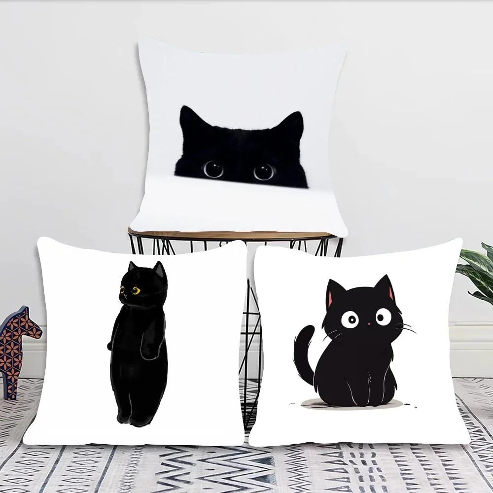 1 Stück Schwarze Katze Kissenbezug Quadratisch Schlafzimmer Sofa Freizeit Komfort Kissen Auto Wohnzimmer Heimdekoration
