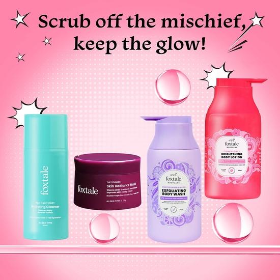 Foxtale Holi Aftercare Combo | Exfoliating Body Wash with 2% Salicylic Acid & Zinc PCA for Body Acne | Skin Radiance Mask with Brazilian Purple Clay