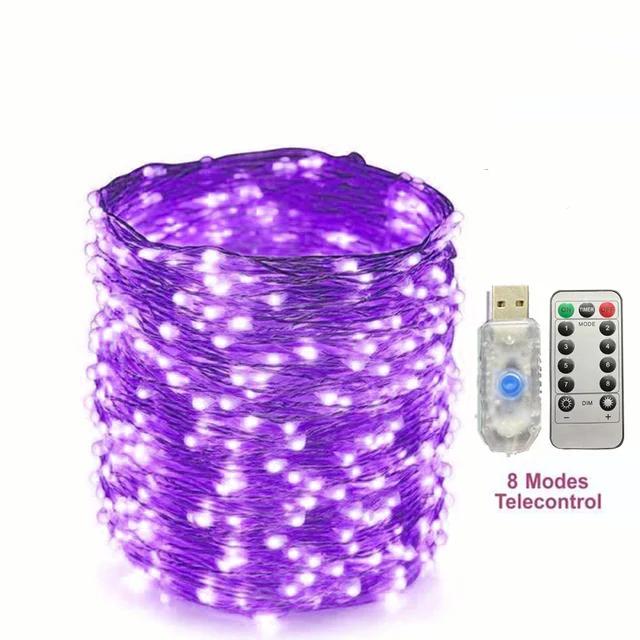 

USB пульт дистанционного управления медная проволока низкого напряжения гирлянда 10M/20M/30M 300 светодиодов 8 функций рождественская светодиодная медная проволока гирлянда Telecontrol 8 Modes&30M 300LEDs фиолетовый