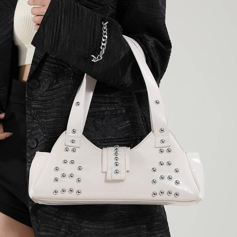 New Personalized Street Punk Style Oil Wax Leather Underarm Bag Spice Girl Style Versatile Trendy Cool Rivet Shoulder Bag