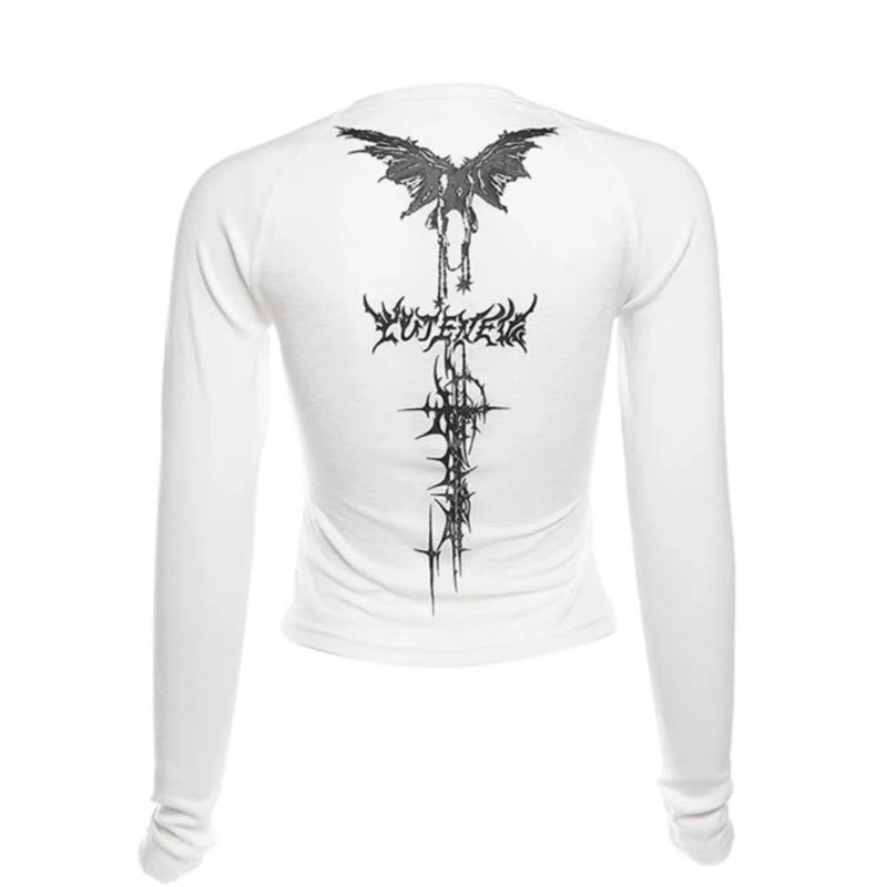 

Винтажные расклешенные корсеты с длинными рукавами, укороченные топы, женские эстетические футболки с принтом в стиле гранж, готические футболки с круглым вырезом, топы Y2K, уличные футболки XL слоновая кость