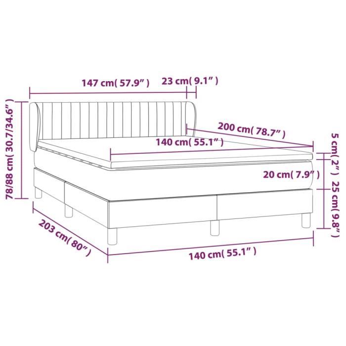 VidaXL Lit à sommier tapissier et matelas Vert foncé 140x200cm Velours 3127616