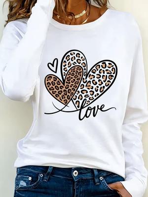 (Taille asiatique) T-shirt Imprimé Tee Femme léopard lettre tendance Vêtement automne hiver printemps Décontracté Mode Haut col rond Graphique Manches Longues T-shirts