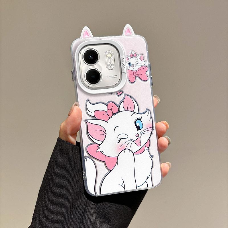 KEYSION Cute Ear Cartoon Case for Infinix Hot 50i with Lanyard Soft Silicone+PC Shockproof Phone Back Cover for Infinix Smart 9