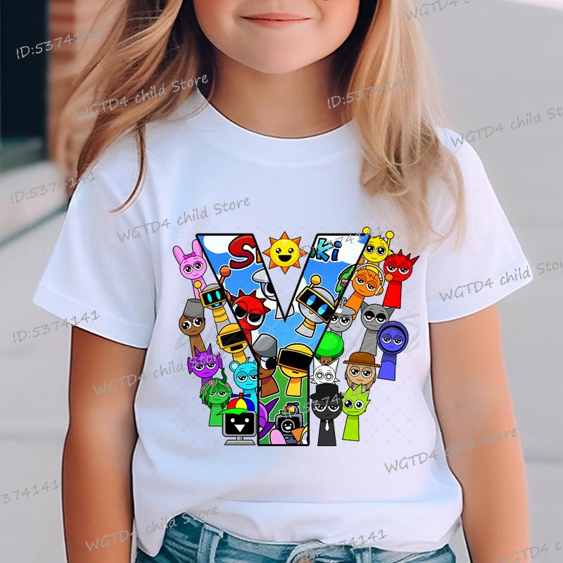 2025 Neue Sprunki Englischer Buchstabe ABCD.. Kinder T-Shirts Mode Incredibox Spiel T-Shirt Cartoon 26 Alphabet Jungen Mädchen Lustiges T-Shirt