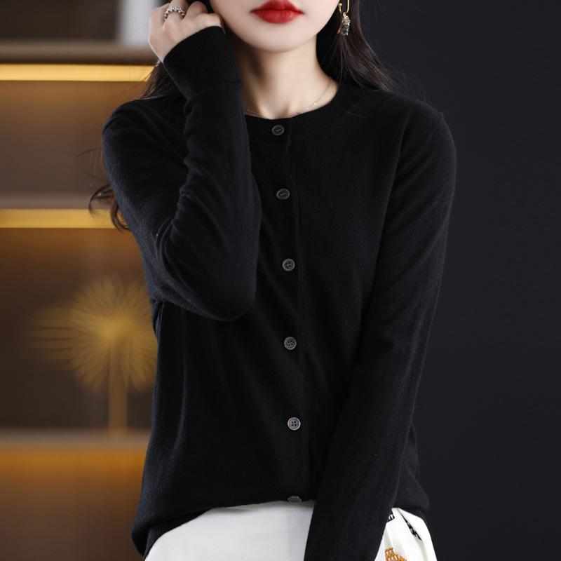 2023 Women's Fine-Spun Wool Cardigan: Round Neck, Lightweight, Spring & Summer Knit Top