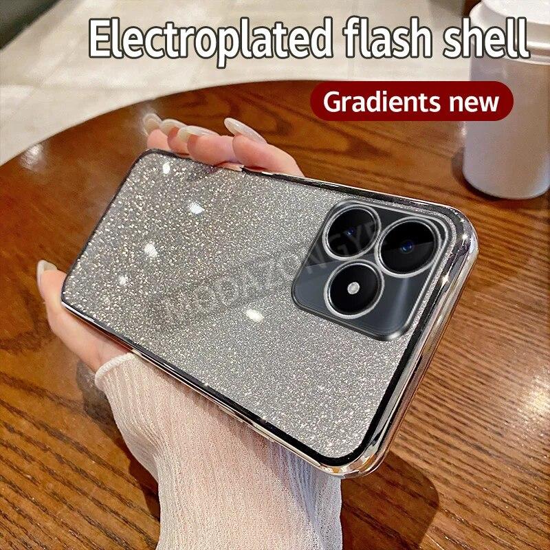 

Для Realme C53 Чохол Гальванічний М який Блиск ТПУ Задня кришка Realme C53 RMX3760 Корпус телефону Для Дівчини Жінки Realme C53 срібний