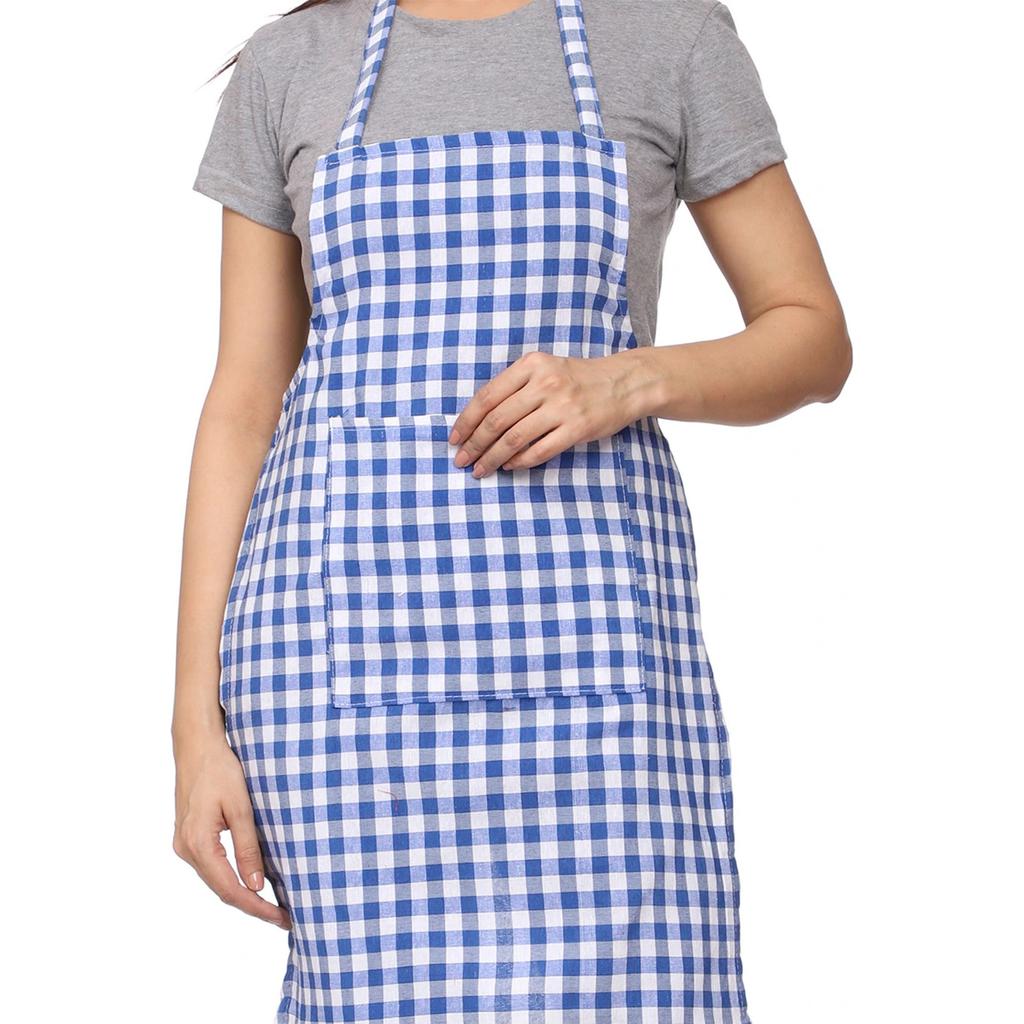 @ Multicolor Chef Apron One Pocket Check Blue For Cooking UKZQ335 50%off