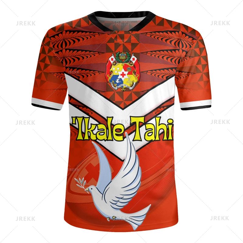 Harajuku 3D Tonga Rugby-Jersey Print V Neck T Shirt The Kingdom Of Tonga Emblem