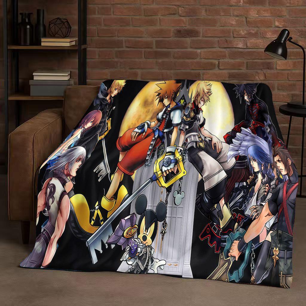 Sanrio Kingdom Hearts Kreslená hra Mickey Mouse Flanelová deka, ultra měkký plyšový přehoz do ložnice, postele, pohovky, vánoční dárek