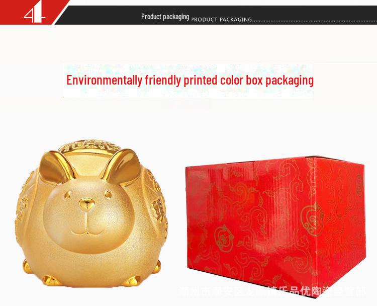 Glücksbringer-Sparschwein aus Keramik, goldenes Kaninchen, kreatives Geschenk und Heimdekoration