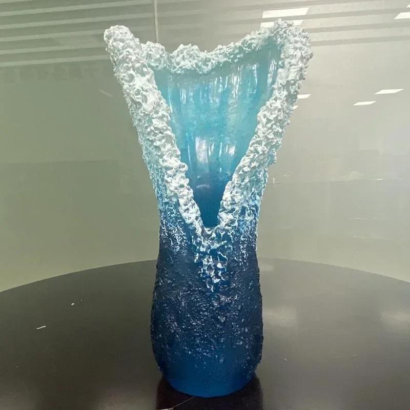 Onda Marina Piccolo Vaso Fiori Resina Artigianato Vaso Onda Marina Decorazione Serie Marina Blu Decorazione Casa