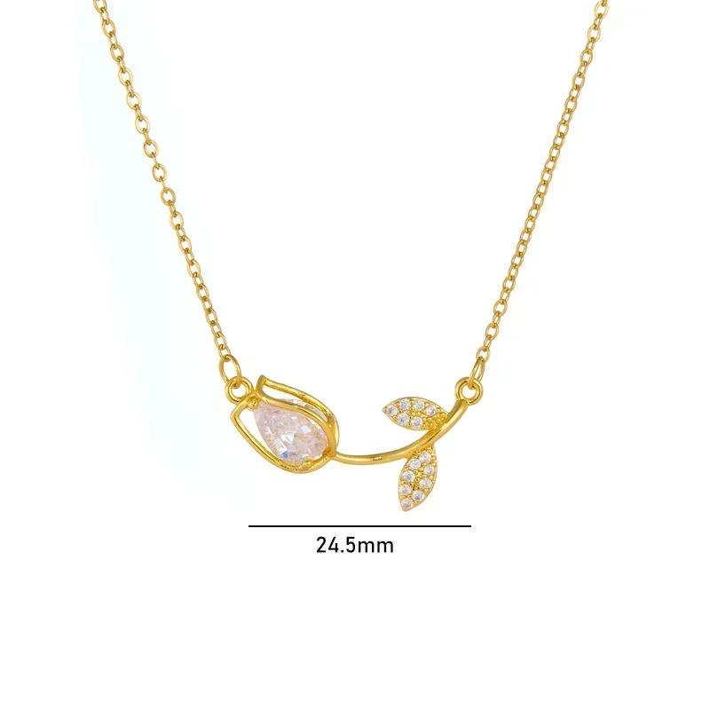 

Sweet Colorful Zircon Tulip Pendant Necklaces for Women Girls Stainless Steel Chain Choker Trendy Jewelry Accessories Gifts