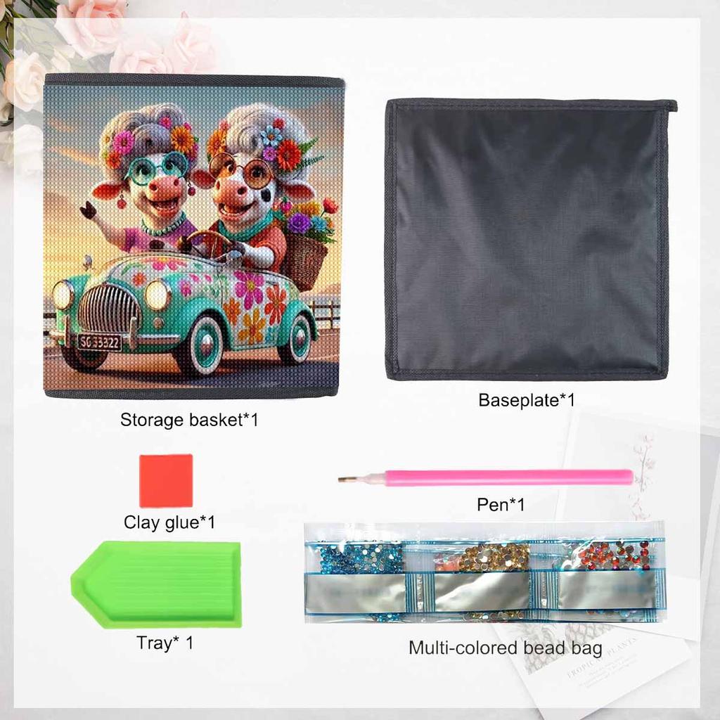 A Cow Driving 5D Diamond Painting Storage Basket Full Round Drill Mosaic Diamond Embroidery Cross Stitch Kits Home Decor Home Decor