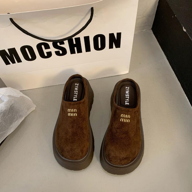Thick-soled heightening women's spring muffin bag head women's shoes new small big head half slippers outer wear