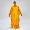 Plus Size African Women's Loose Long Robe Dress with Water Soluble Lace & Short Sleeves