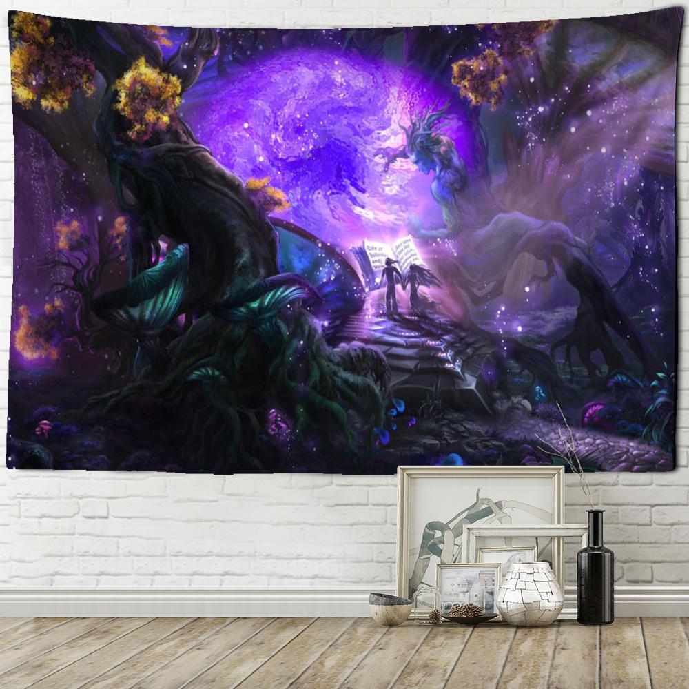 Desen animat psihedelic pădure tapiserie agatat perete boem Kawaii simplu dormitor sufragerie decor fundal pânză