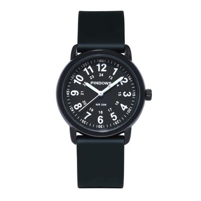 PINDOWS Silicone Band Design Analog Quartz Watch For Young Generations and Students High Visibility Waterproof Unisex Wristwatch Dial with Luminescent
