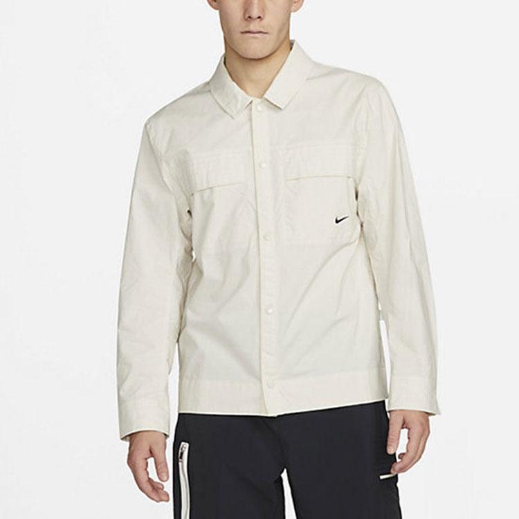 Men's Nike Solid Color Woven Long Sleeves Autumn White Shirt DM6640-104