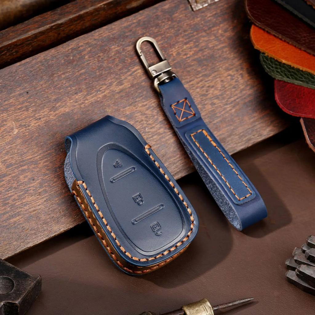 Leather Car Key Case Cover Fob Protector Shell for Chevrolet Chevy Cruze Cavalier Malibu Xl Equinox Sail JM Trax Keychain Holder