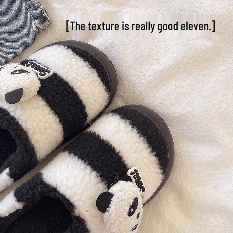 2025 Cute Cartoon Panda Women's Closed-Toe Non-Slip Cotton Slippers for Autumn & Winter