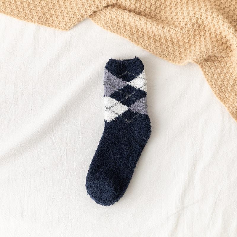 Winter Coral Fleece Socks Men S Adult Home Floor Socks Thickened Fleece Warm Sleeping Socks Medium Tube Men S Socks One size fits all тёмно-синий