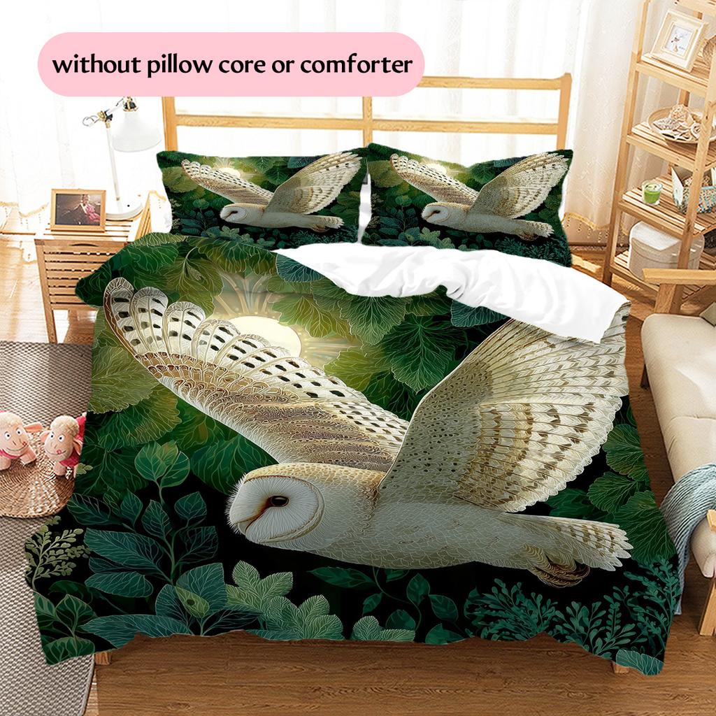Spreading Wings Owl Pattern Bedding Quilt Set Quilt Cover Pillowcase Home Decoration Gift (1 * Duvet Cover + 2 * Pillowcase, Without Core)