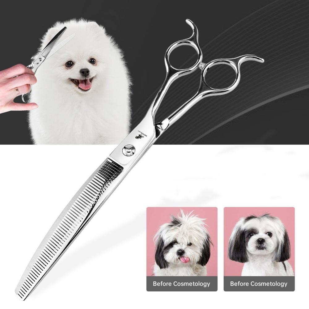 Hundeschere zum Trimmen Edelstahl 7" Professionelle Haustierschere Gebogene Ausdünnungsschere für Hundefriseur Heruntergebogene Ausdünnungsschere