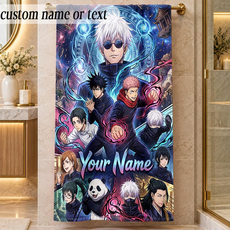 Beach TowelJujutsu Kaisen Custom Name Text Personalized Soft Towel for Beach Pool Indoor Home Decor Gift