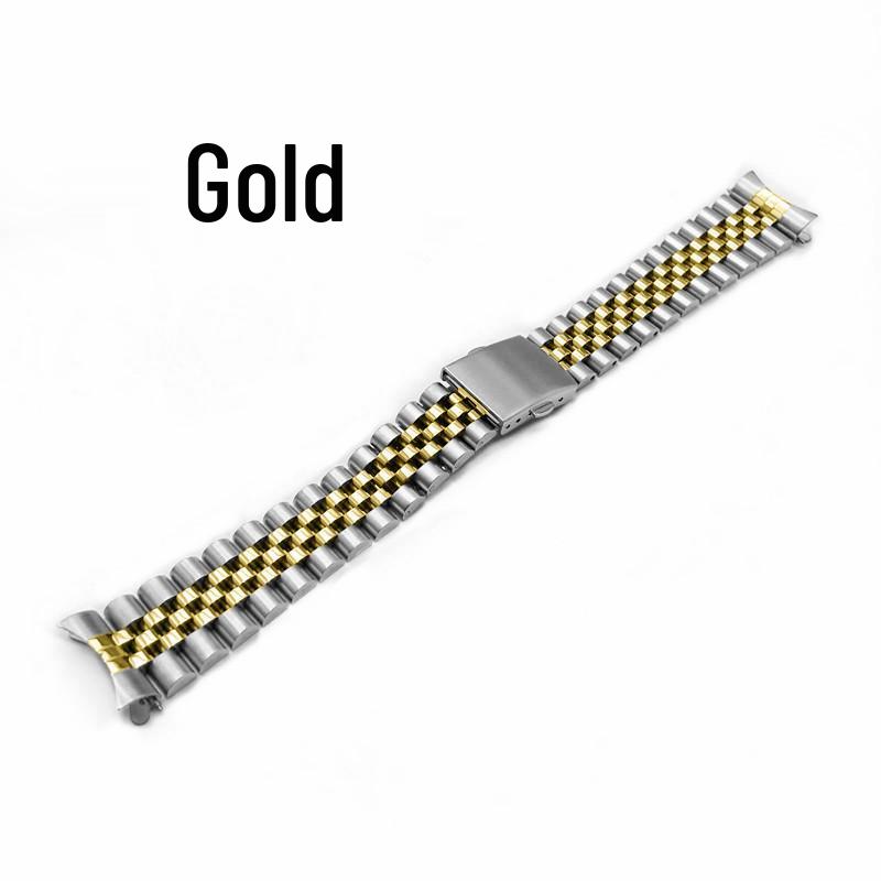 Universal Stainless Steel Bull Ring Watch Band with Curved Ends and Double Push Butterfly Clasp - 18/20/22mm