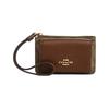 Card Case 11 Classic Presbyopic Zipper Closure PVC Split Cow Leather Card Holder Women's Khaki and Saddle Brown Khaki and Saddle Brown