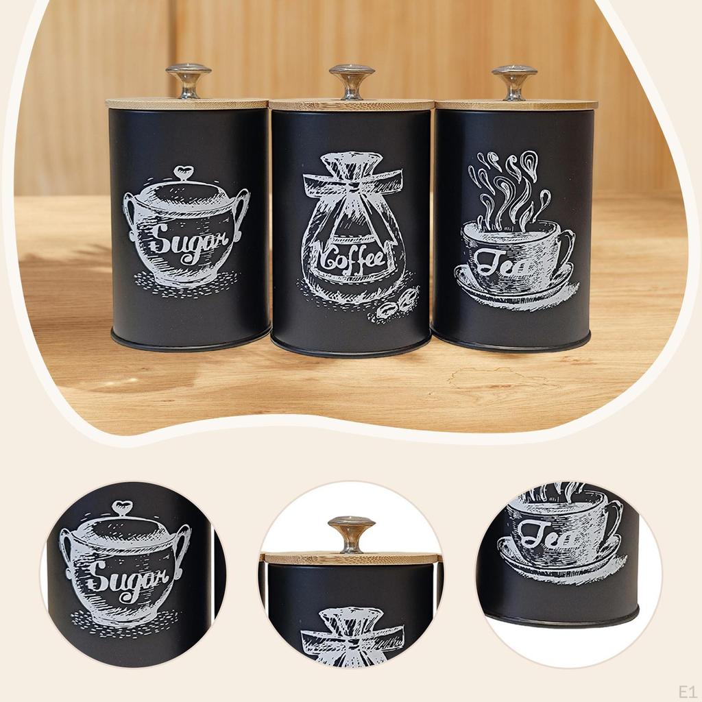 3 Pieces Coffee Canister Set Airtight Storage Jars Kitchen Pantry Containers Bamboo Lid Decorative