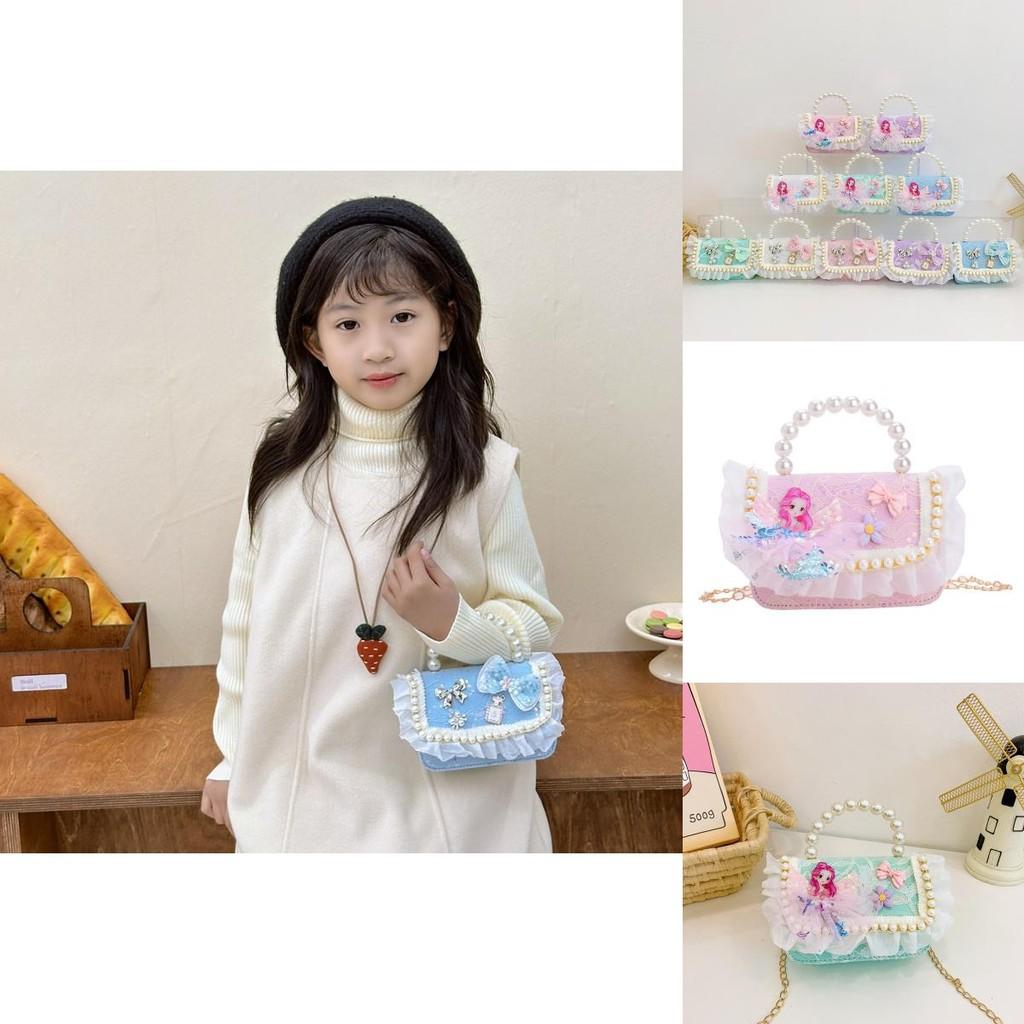 Stylish Lightweight Pu Pearl Handbag For Kids Featuring Trendy Bow And Chain