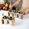 IMEEA Chopstick Holder, Cutlery Stand, Cutlery Holder, Cutlery Case, Stainless Steel, Wooden Frame, 3 Sets