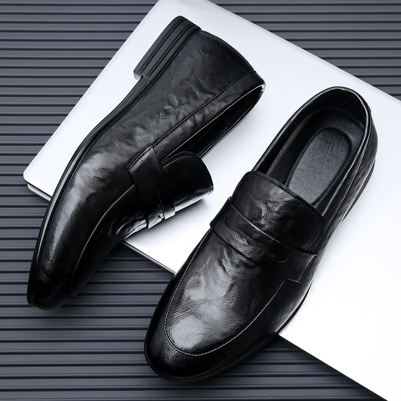 Fashion British Style Leather Mens Casual Dress Shoes Antiskid Business Loafers Fashion Wedding Dress Flats Outdoor Driving Walking Shoe